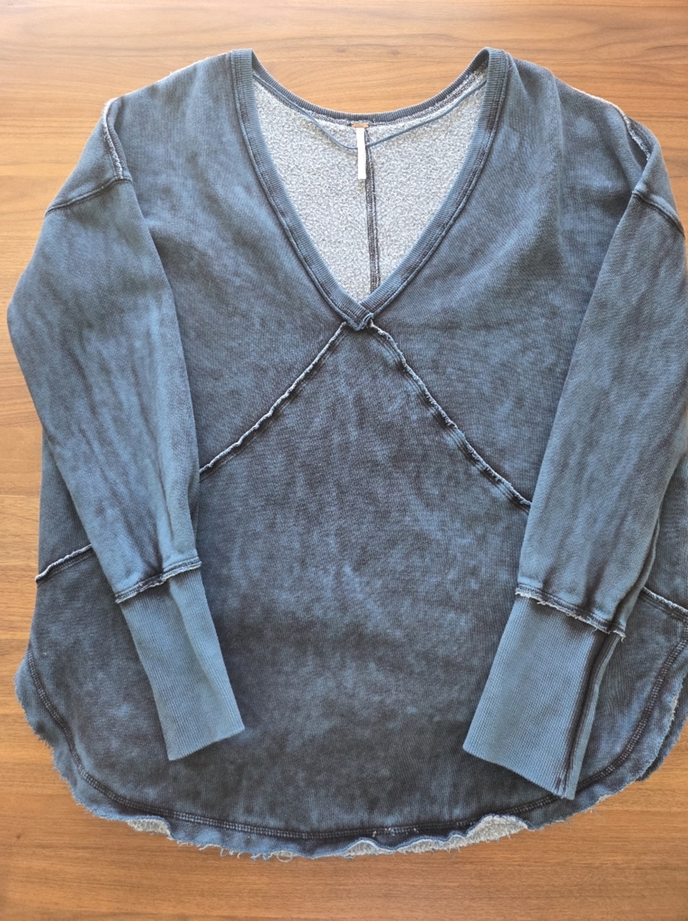 Free People Westeros Pullover V-neck Oversized Sweatshirt, Indigo Blue, Small - Picture 6 of 9